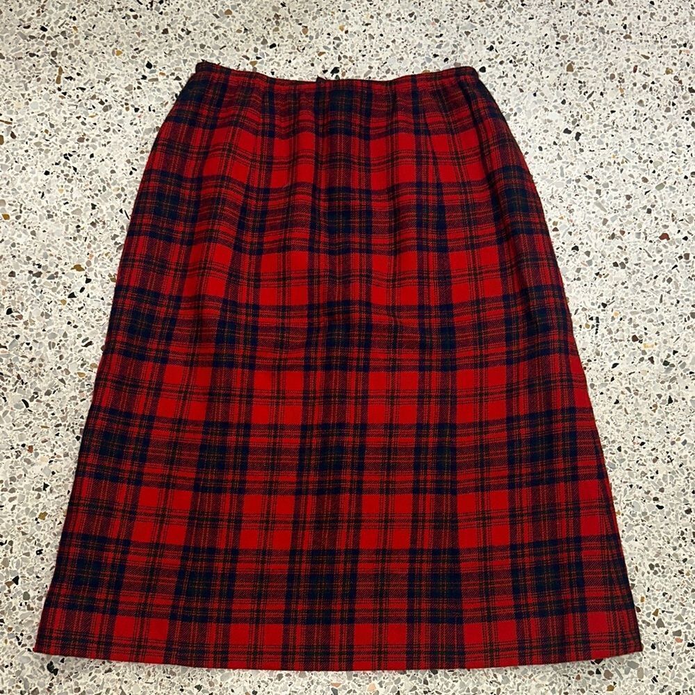 Pendleton red navy green plaid pure wool midi skirt 4